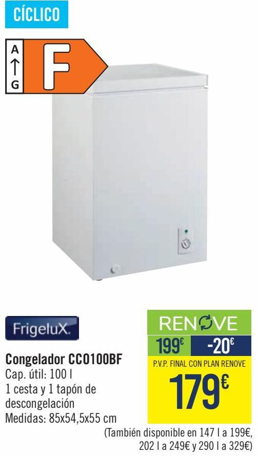 Oferta de Frigelux Congelador CC0100BF  por 179€