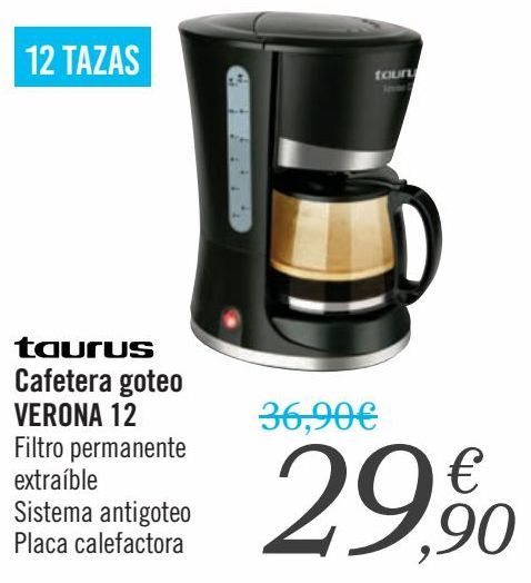 Oferta de Taurus Cafetera goteo VERONA 12  por 29,9€