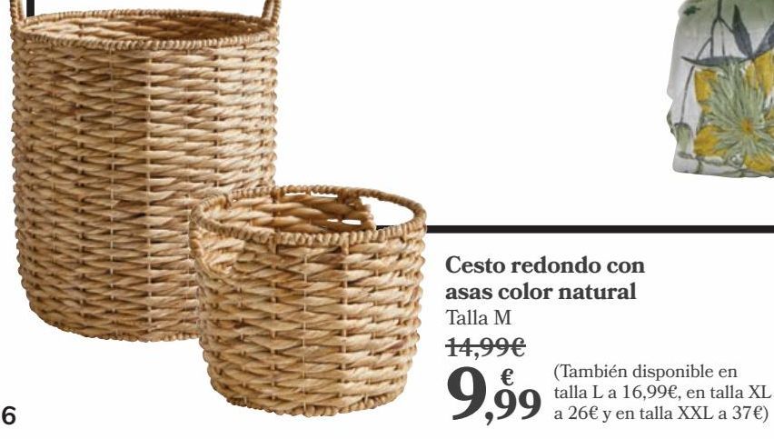 Oferta de Cesto redondo con asas color natural por 9,99€