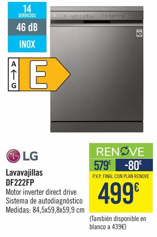 Oferta de LG Lavavajillas DF222FP  por 499€