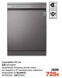 Oferta de 10  Lavavajillas 60 cm LG DF325FP Quad Wash, limpieza desde todos los ángulos y 3 bandeja para cubiertos.  ,  2690 725€  por 