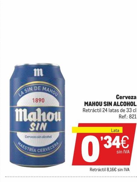 Oferta de Cerveza Mahou por 0,34€