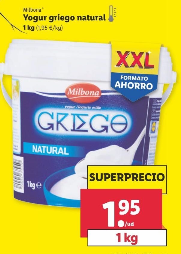 Oferta de Yogur griego Milbona por 1,95€