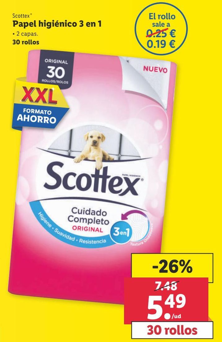 Oferta de Papel higiénico Scottex por 5,49€