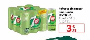 Oferta de Refresco sin azúcar lima-limón  SEVEN UP up 9 unid. x 33 cl  (L 127 €).  7  9x  130  ,78  por 