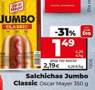 Oferta de Salchichas jumbo Oscar Mayer por 1,49€