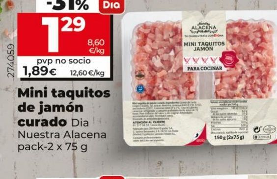 Oferta de Tacos de jamón Dia por 1,29€