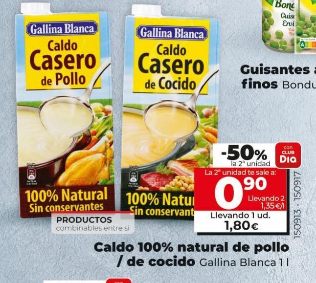 Oferta de Caldo 100% natural de pollo / de cocido Gallina Blanca por 1,8€