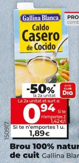 Oferta de Caldo 100% natural de cocido Gallina Blanca por 1,89€
