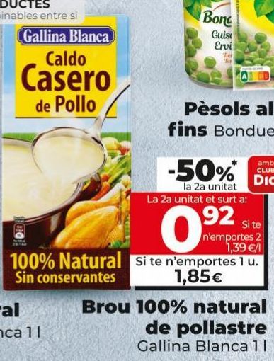 Oferta de Caldo 100% natural de pollo Gallina Blanca por 1,85€