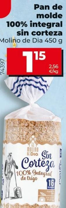 Oferta de Pan de molde 100% integral sin corteza por 1,15€