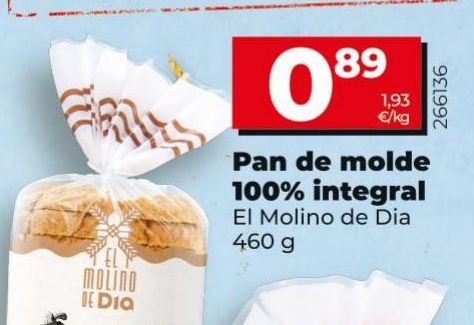 Oferta de Pan de molde 100% integral por 0,89€