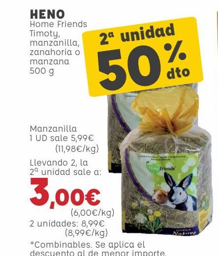 Oferta de HENO Home Friends Timoty, manzanilla, zanahoria o manzana por 5,99€