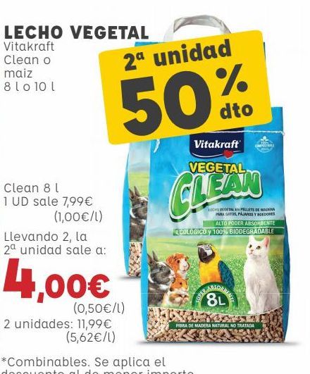 Oferta de LECHO VEGETAL Vitakraft Clean o maiz por 7,99€