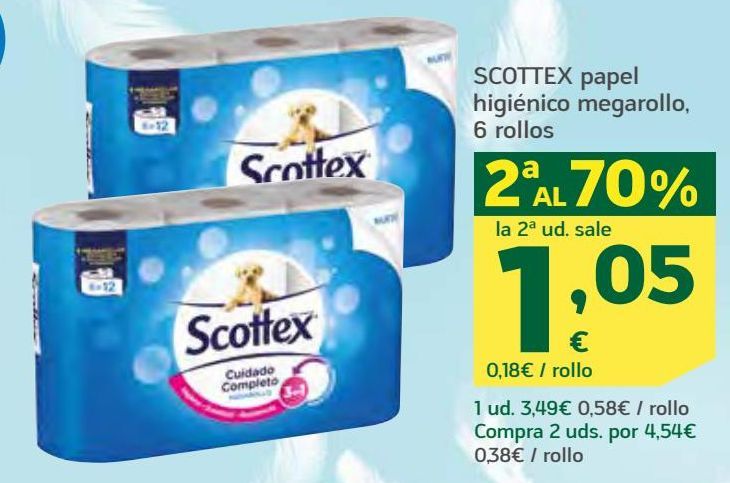 Oferta de SCOTTEX papel higiénico megarollo por 3,49€
