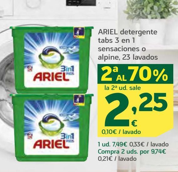Oferta de ARIEL detergente tabs 3 en 1 sensaciones o alpine  por 7,49€