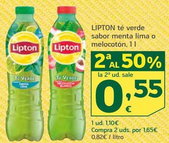 Oferta de LIPTON té verde sabor menta lima o melocotón por 1,1€