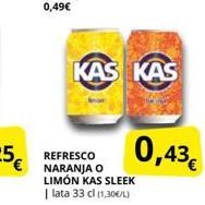 Oferta de KAS KAS  0,43€  REFRESCO NARANJA O LIMÓN KAS SLEEK 1 lata 33 cl (1,3000  por 