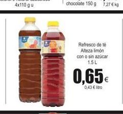 Oferta de Refresco de te  Alteza limon con o sin azúcar  1.5 L  0,65€  0.43 € litro  por 