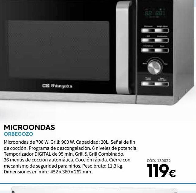 Oferta de Microondas Orbegozo por 119€
