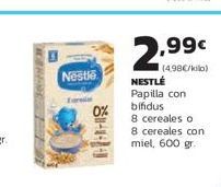 Oferta de 2.99  Nestle  € (498c/kilo) NESTLÉ Papilla con bifidus 8 cereales o 8 cereales con miel, 600 g  0%  ---  por 