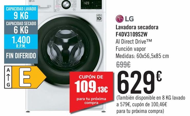 Oferta de LG Lavadora secadora F4DV3109S2W  por 629€