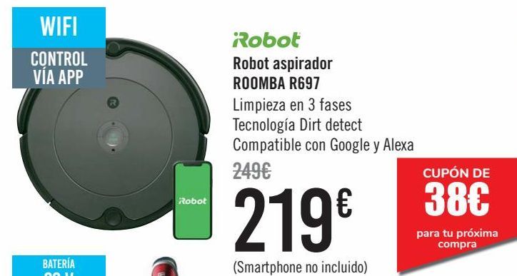 Oferta de IRobot Robot aspirador ROOMBA R697  por 219€