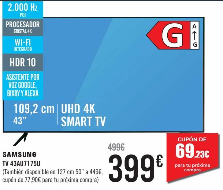 Oferta de SAMSUNG TV 43AU7175U por 399€
