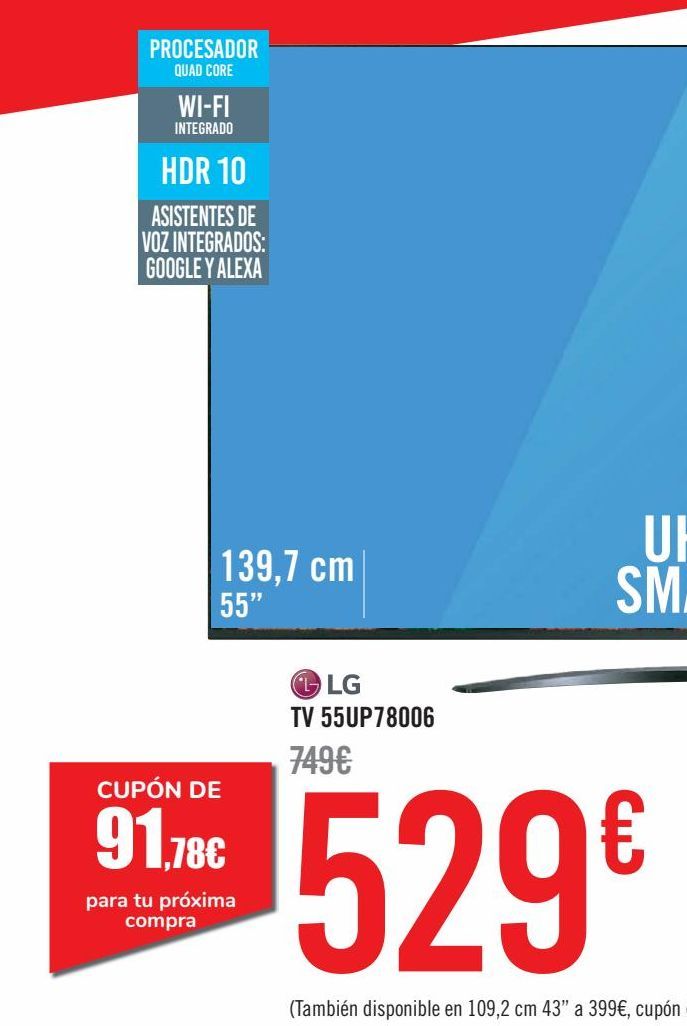 Oferta de LG TV 55UP78006 por 529€