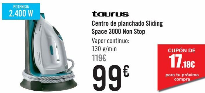 Oferta de Taurus Centro de planchado Sliding Space 3000 Non Stop  por 99€