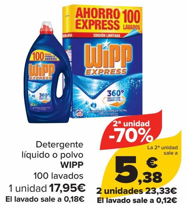 Oferta de Detergente líquido o polvo WIPP  por 17,95€
