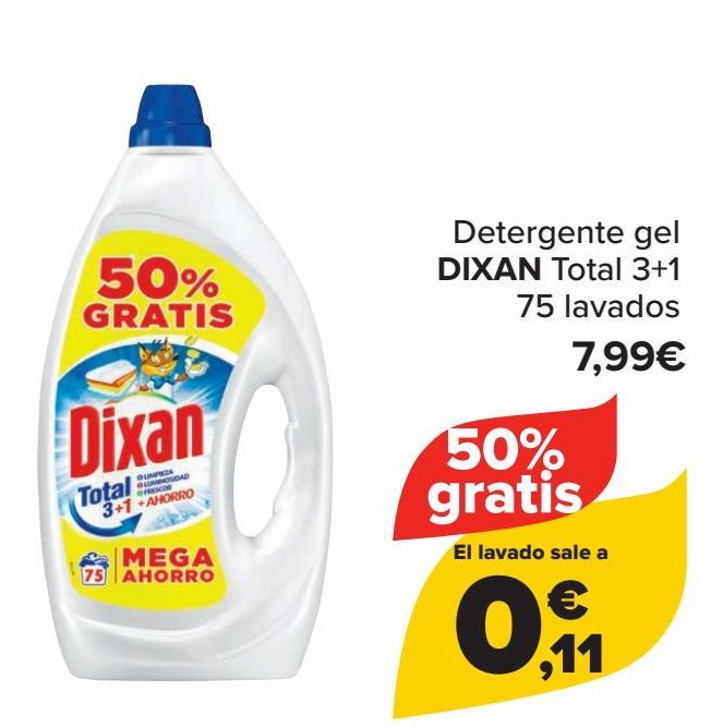Oferta de Detergente gel DIXAN Total 3+1  por 7,99€