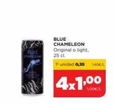 Oferta de BLUE CHAMELEON Original o light 25 cl Tunidad 0,35  BLUE  146/L  4x1,00  L  por 