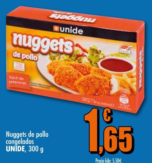 Oferta de Nuggets de pollo congelados UNIDE por 1,65€