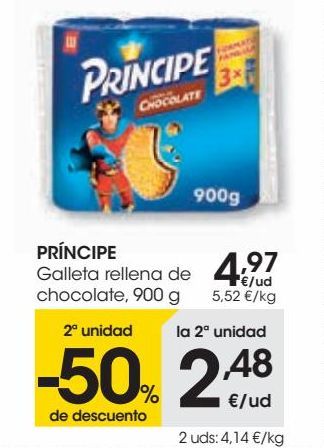 Oferta de PRÍNCIPE Galleta rellena de chocolate, 900 g por 4,97€