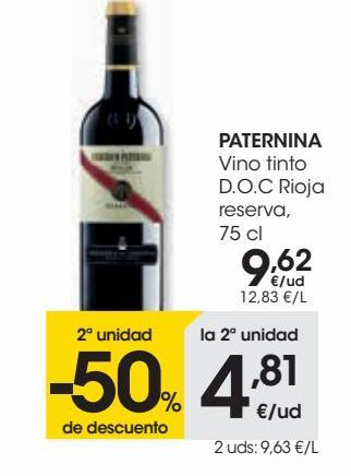 Oferta de PATERNINA Vino tinte D:O:C Rioja, reserva, 75 cl por 9,62€