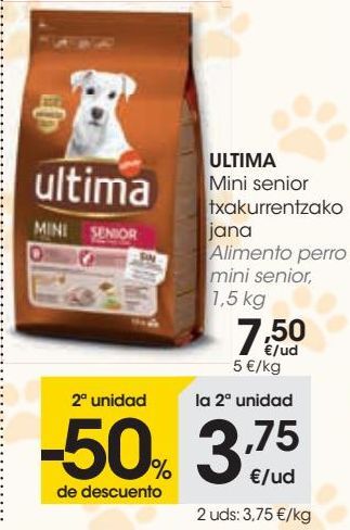 Oferta de ULTIMA Alimento perro mini senior por 7,5€