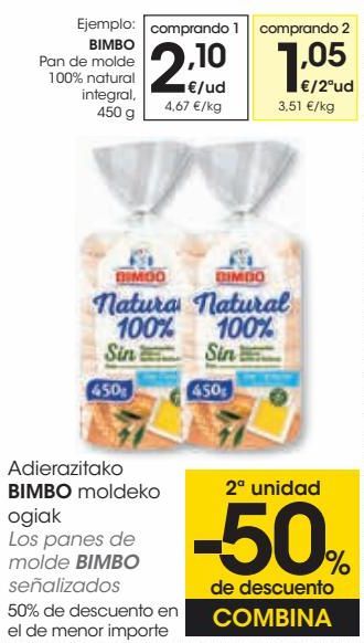 Oferta de BIMBO Pan de molde 100% natural integral por 2,1€