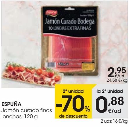 Oferta de ESPUÑA Jamón curado finas lonchas,120 g  por 2,95€