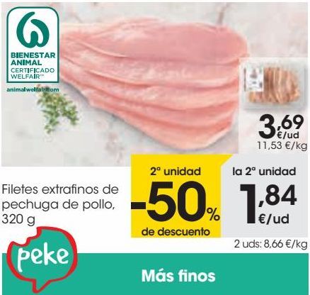 Oferta de Filetes extrafinos de pechuga de pollo, 320 g por 3,69€