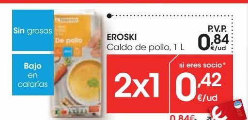 Oferta de EROSKI Caldo de pollo, 1 L por 0,84€