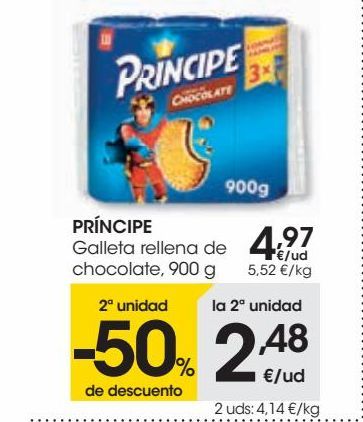 Oferta de PRÍNCIPE Galleta rellena de chocolate,900 g  por 4,97€