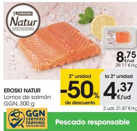 Oferta de Lomos de salmón GGN, 300 g por 8,75€
