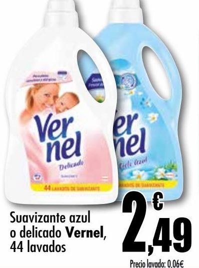 Oferta de Suavizante azul o delicado 44 lavados Vernel por 2,49€