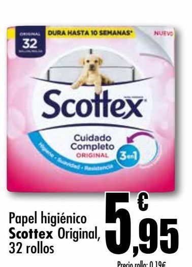 Oferta de Papel higiénico original 32 rollos Scottex por 5,95€