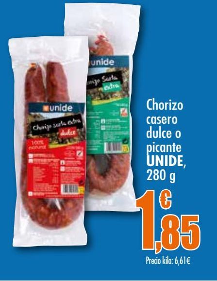 Oferta de Chorizo casero dulce o picante 280g Unide por 1,85€