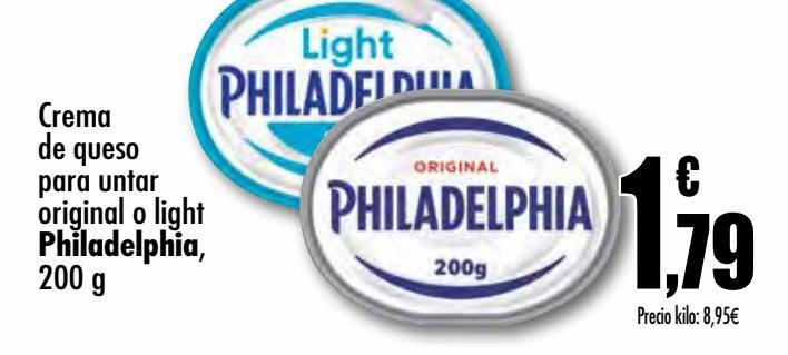 Oferta de Crema de queso para untar original o light 200g Philadelphia por 1,79€