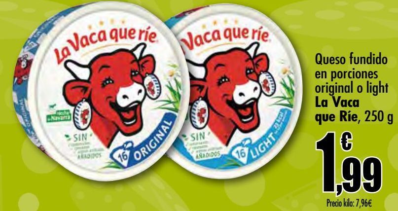 Oferta de Queso fundido en porciones original o light La vaca que ríe por 1,99€