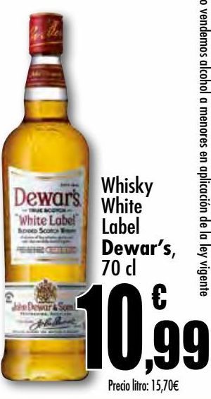 Oferta de Whisky white label 70cl Dewar's por 10,99€