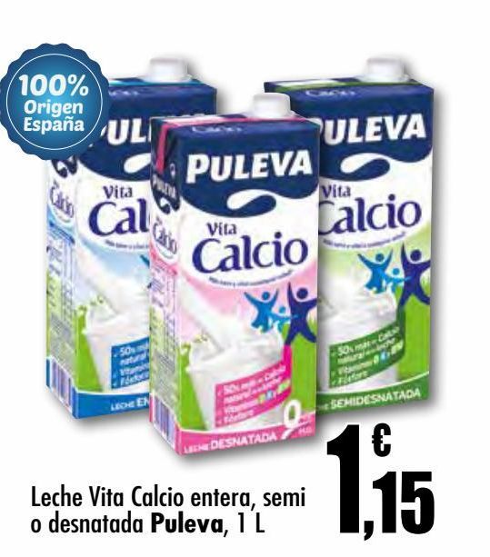 Oferta de Leche Vita Calcio entera, semi o desnatada 1L  Puleva por 1,15€